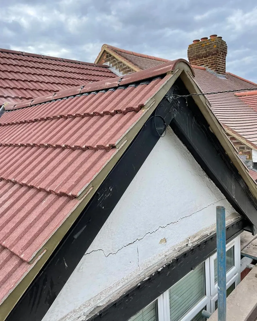 Red tile roof at a gable dormer