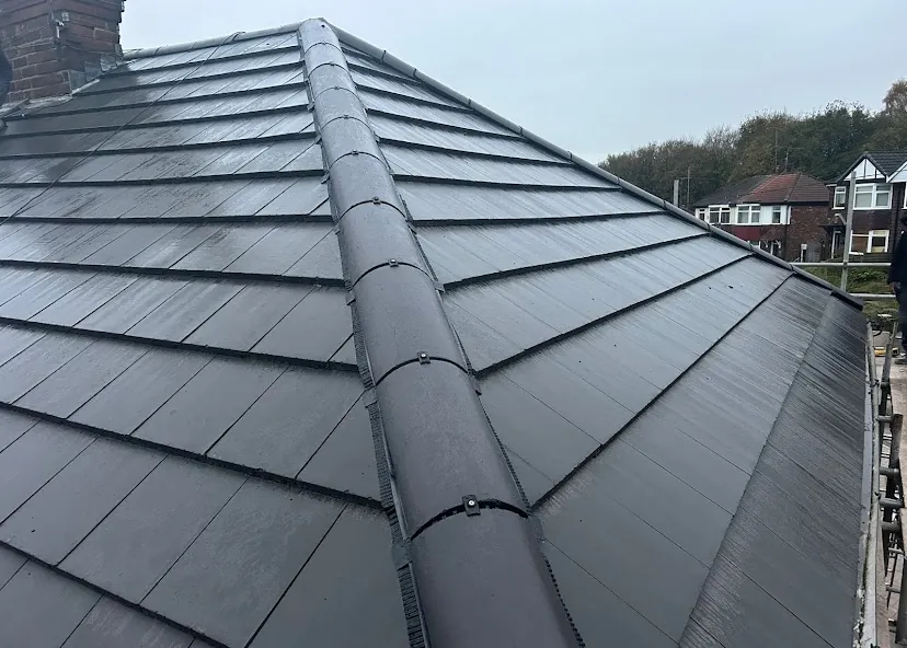 Finished slate-effect roof with a neat ridge line